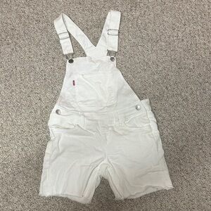 Levi's White Denim Short Overalls Romper